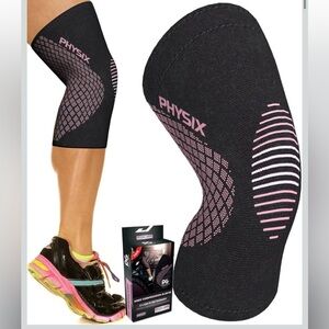 2 Physix Knee Compression Sleeves, Unisex, Size Small